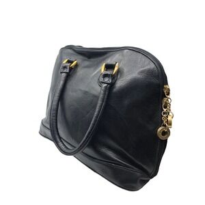 Perlina New York Black Leather Office Multi Pocket Tote Shoulder Bag Satchel